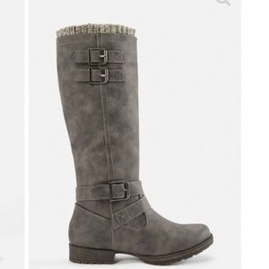 Mid calf boots with knit top
